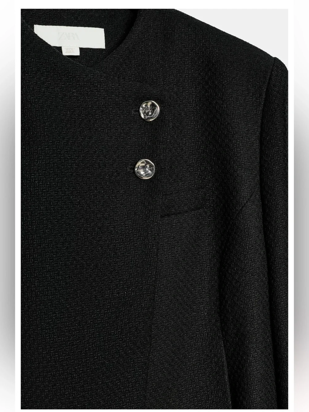 Zara Classic Black Cropped Jacket with Pearl Buttons